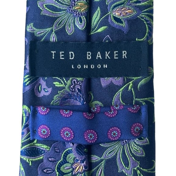 Ted Baker London Neck Tie Italian Silk Floral Pattern Blue Purple Green 58 x 3 - Picture 3 of 6
